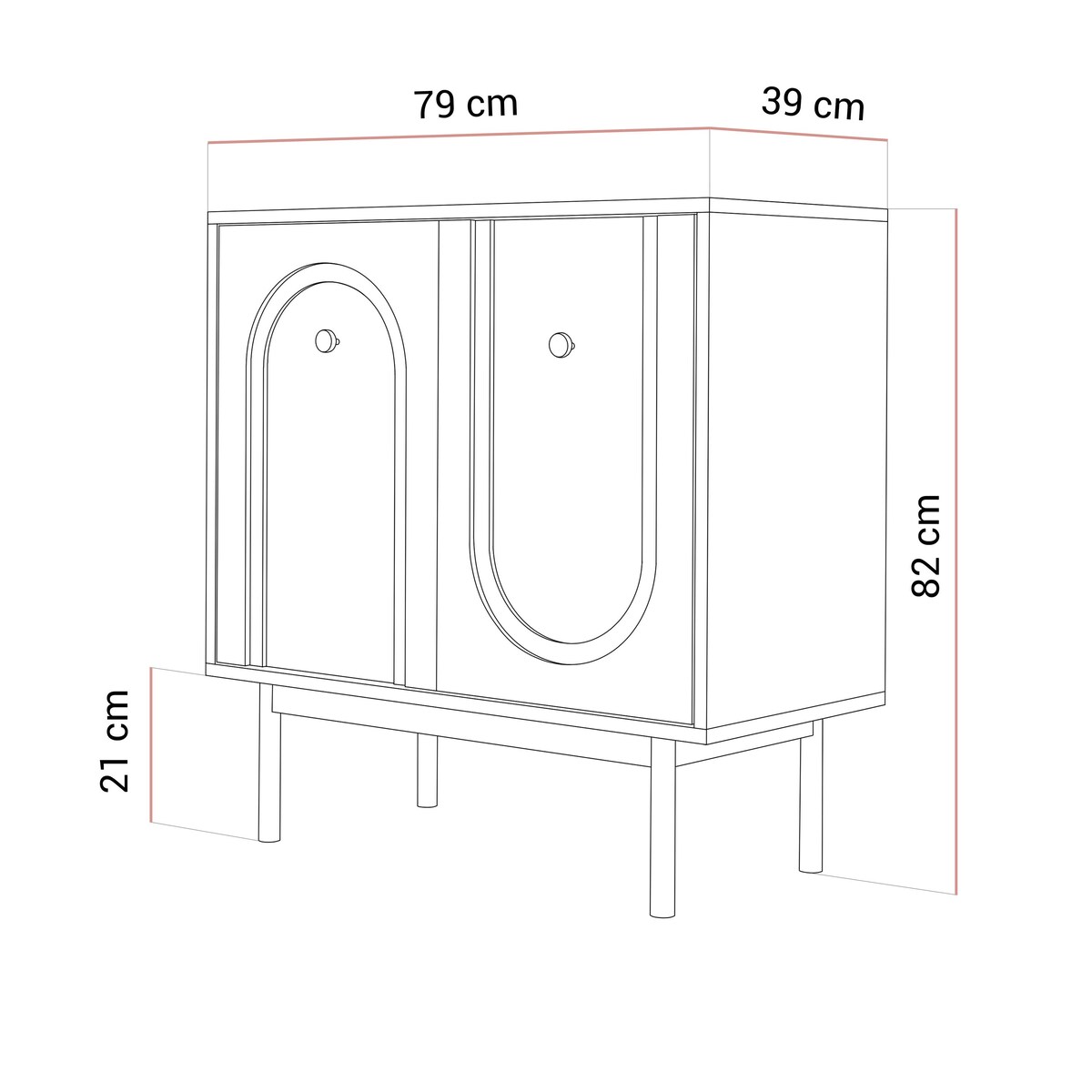 Komoda LIBERTY 2D na drewnianych nóżkach, kaszmir