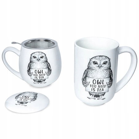 Porcelanowy kubek z uchwytem SOWA do kawy herbaty czekolady 400ml - prezent upominek dla kobiety faceta babci dziadka mamy taty dziewczyny chłopaka
