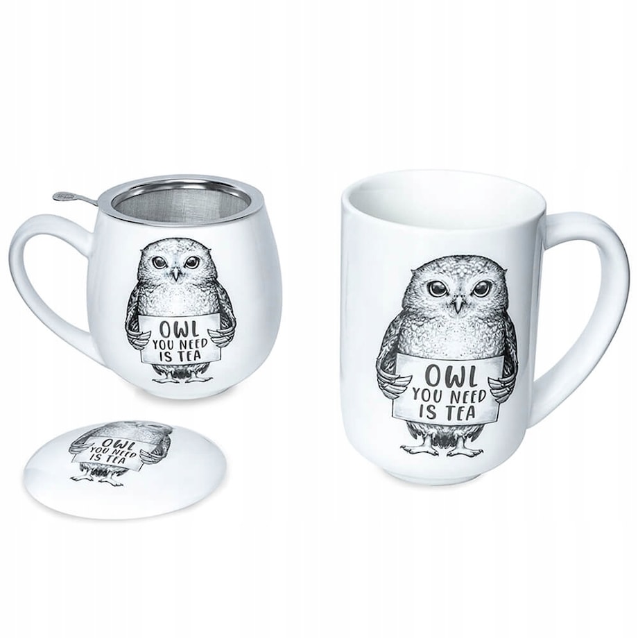 Porcelanowy kubek z uchwytem SOWA do kawy herbaty czekolady 400ml - prezent upominek dla kobiety faceta babci dziadka mamy taty dziewczyny chłopaka