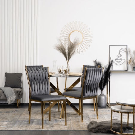 Krzesło Tapicerowane Plecione Glamour DAN Szare Do Jadalni Salonu Toaletki