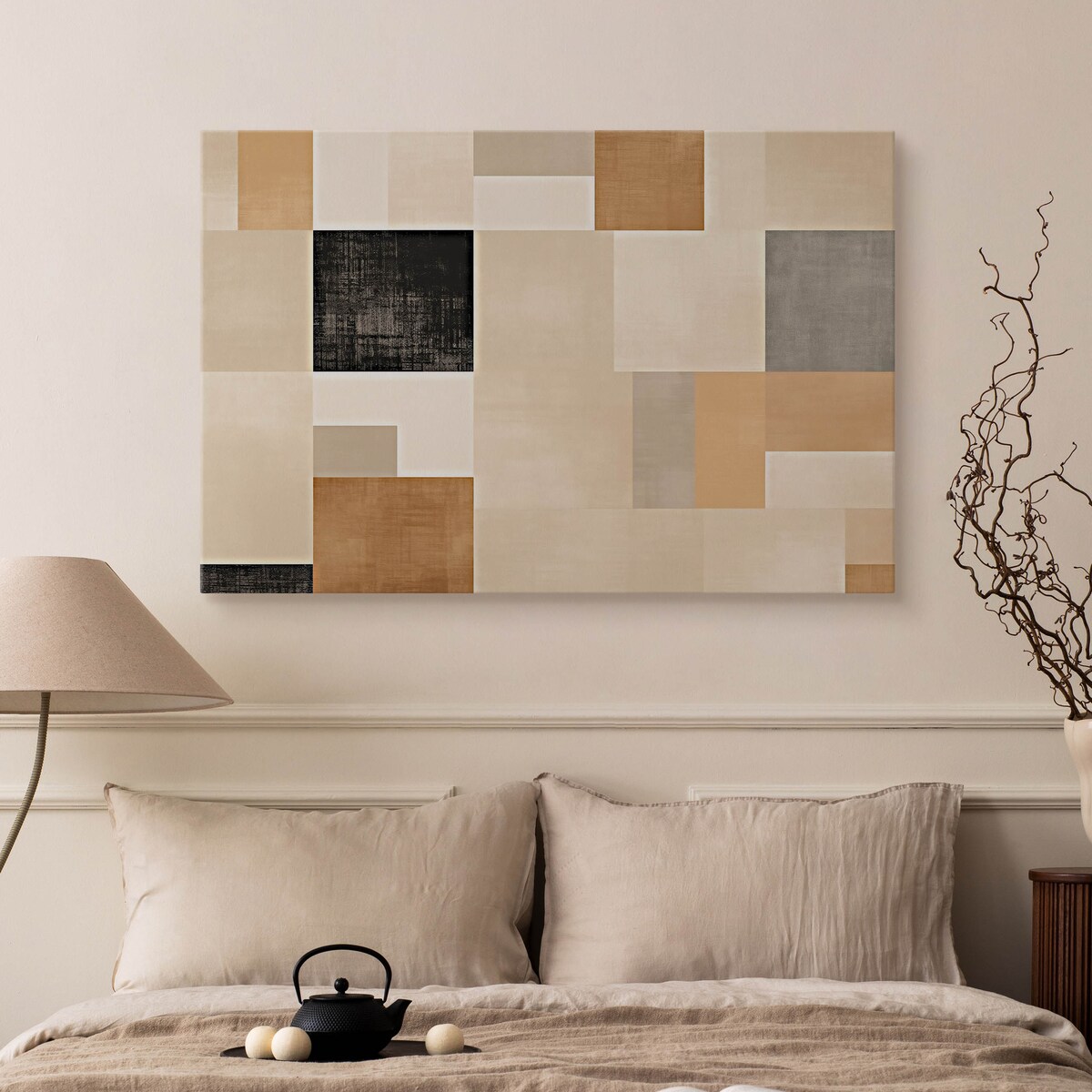 Obraz Do Sypialni Abstrakcja Wzór Geometryczny Styl Boho Kwadraty 70x50cm