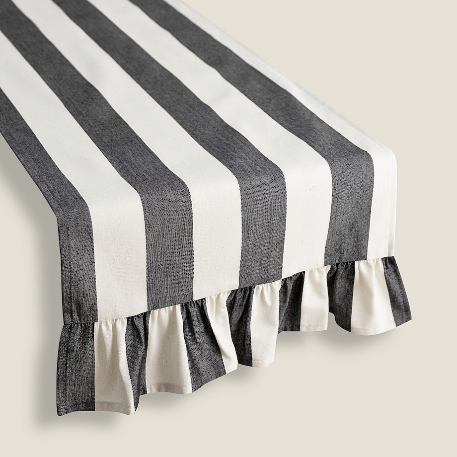 Bieżnik z falbaną 40x160 cm 40x160 biało-grafitowe pionowe pasy (5,5cm)