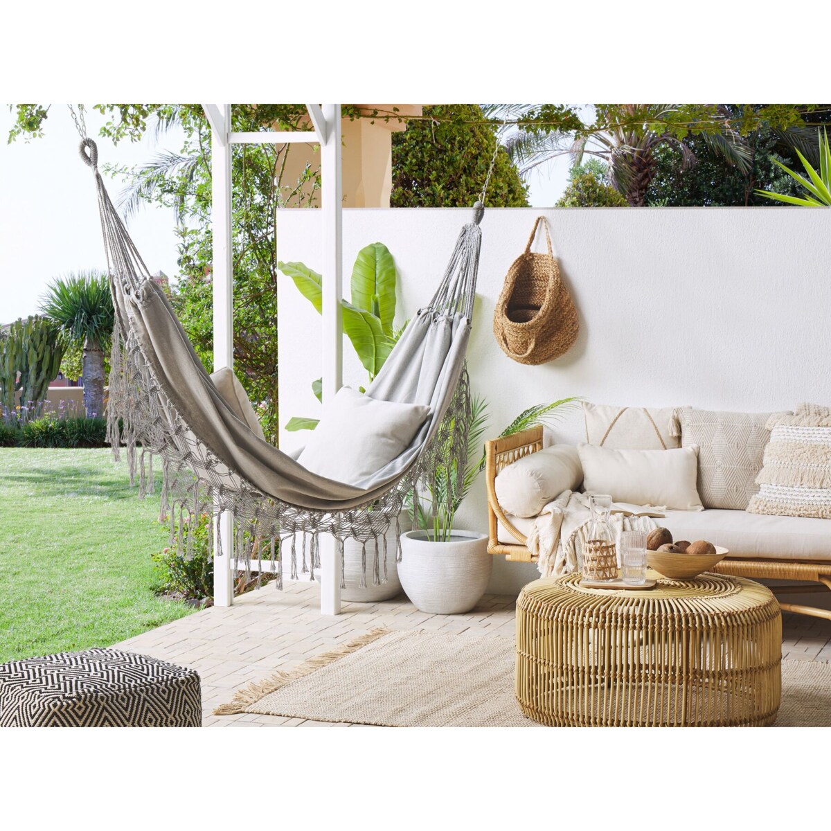 Hamak ogrodowy bawełniany jasnoszary ROCCA