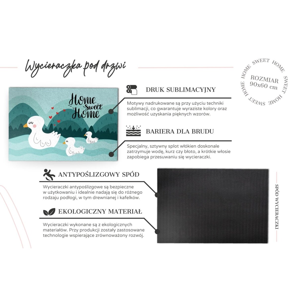 Wycieraczka do wnętrz Szary beton 90x60 cm