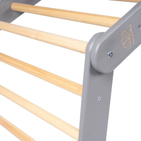 Duży Domek z Drabinką dla Dzieci 112x61x94cm, Drewno, Len, Wiskoza, Szaroniebieski Domek, Szara Drabinka