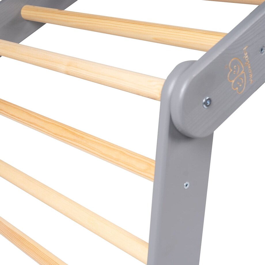 Duży Domek z Drabinką dla Dzieci 112x61x94cm, Drewno, Len, Wiskoza, Szaroniebieski Domek, Szara Drabinka