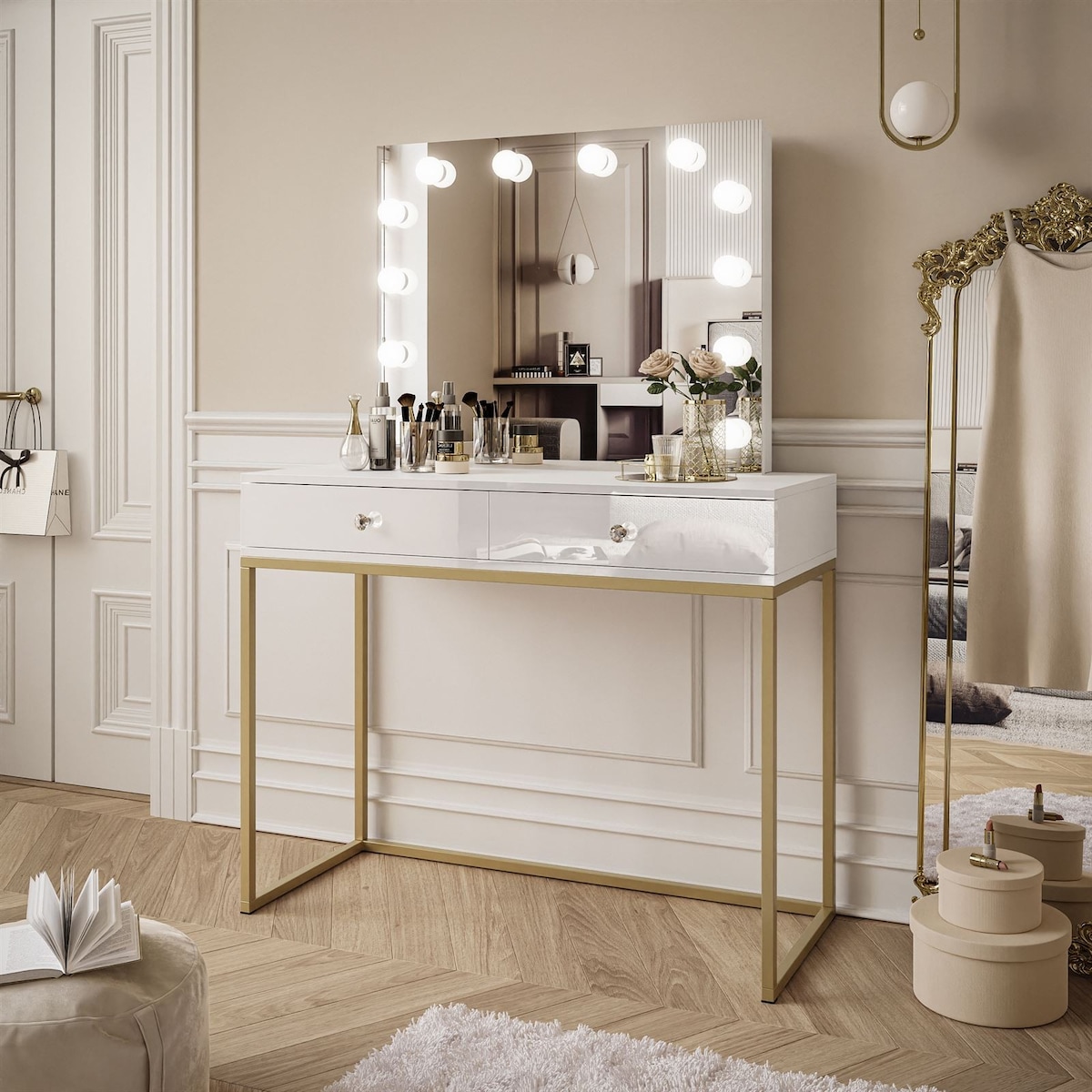 BLANCO GOLD ELITE toaletka z lustrem i oświetleniem LED 100x42x81 cm