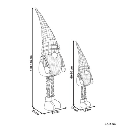 Zestaw 2 dekoracji świątecznych KLAUKKALA 60-90/100-146 cm Krasnal Kolorowy