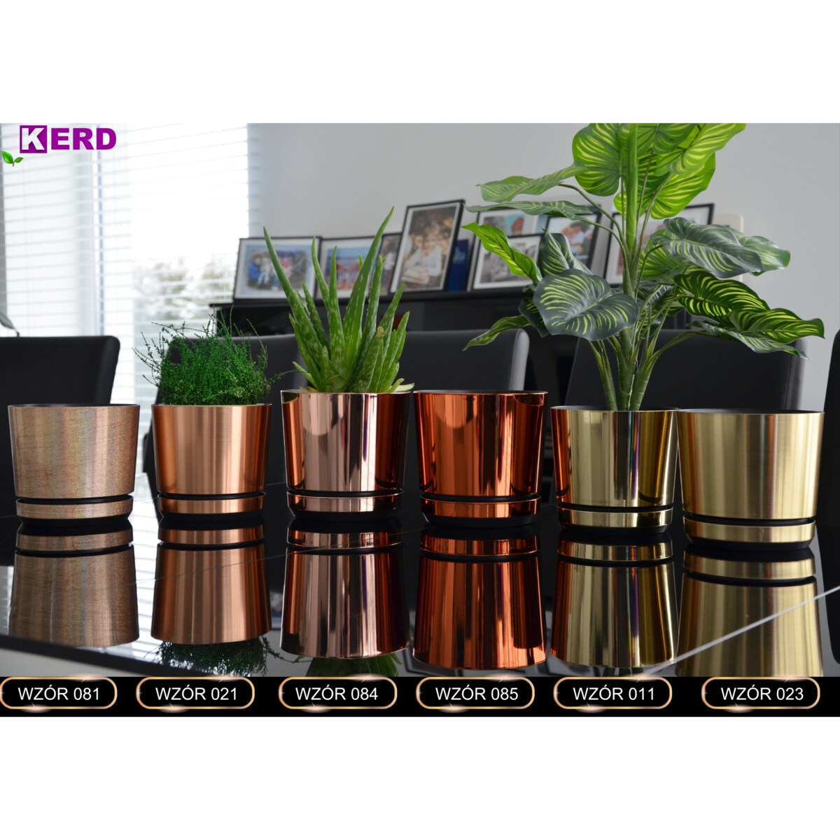 14 cm wzór ORANŻ Doniczka z podstawką nowoczesna glamour wysoki połysk metaliczny industrialny loft pomarańczowa