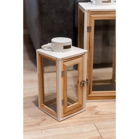 Duże lampiony na taras, drewno i metal w białym kolorze, 2 sztuki