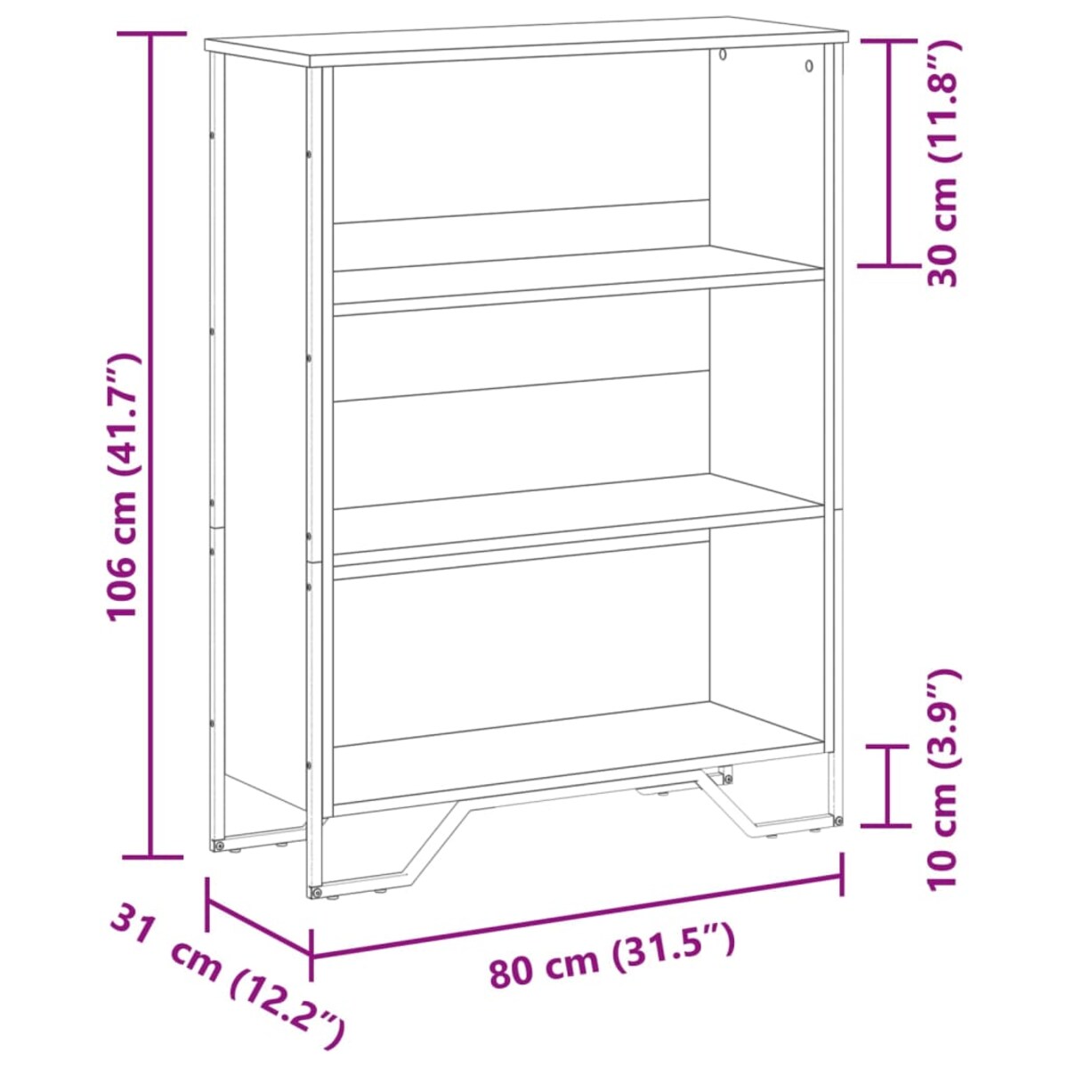 vidaXL Regał, czarny, 80x31x106 cm, materiał drewnopochodny