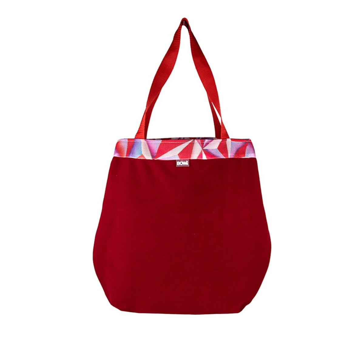 Torba na zakupy bordowa- kolorowy wzór ze sprzączką