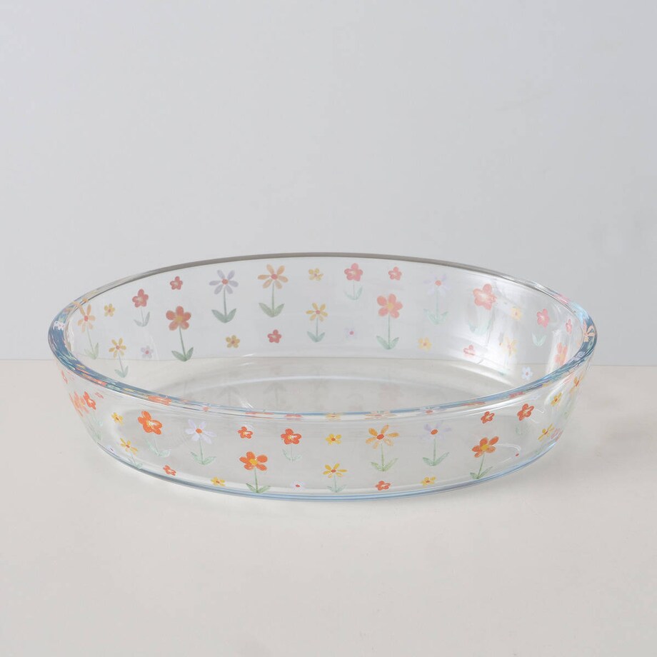 Naczynia żaroodporne ze szkła BLÜMI, wzór w kwiatki, 2 sztuki