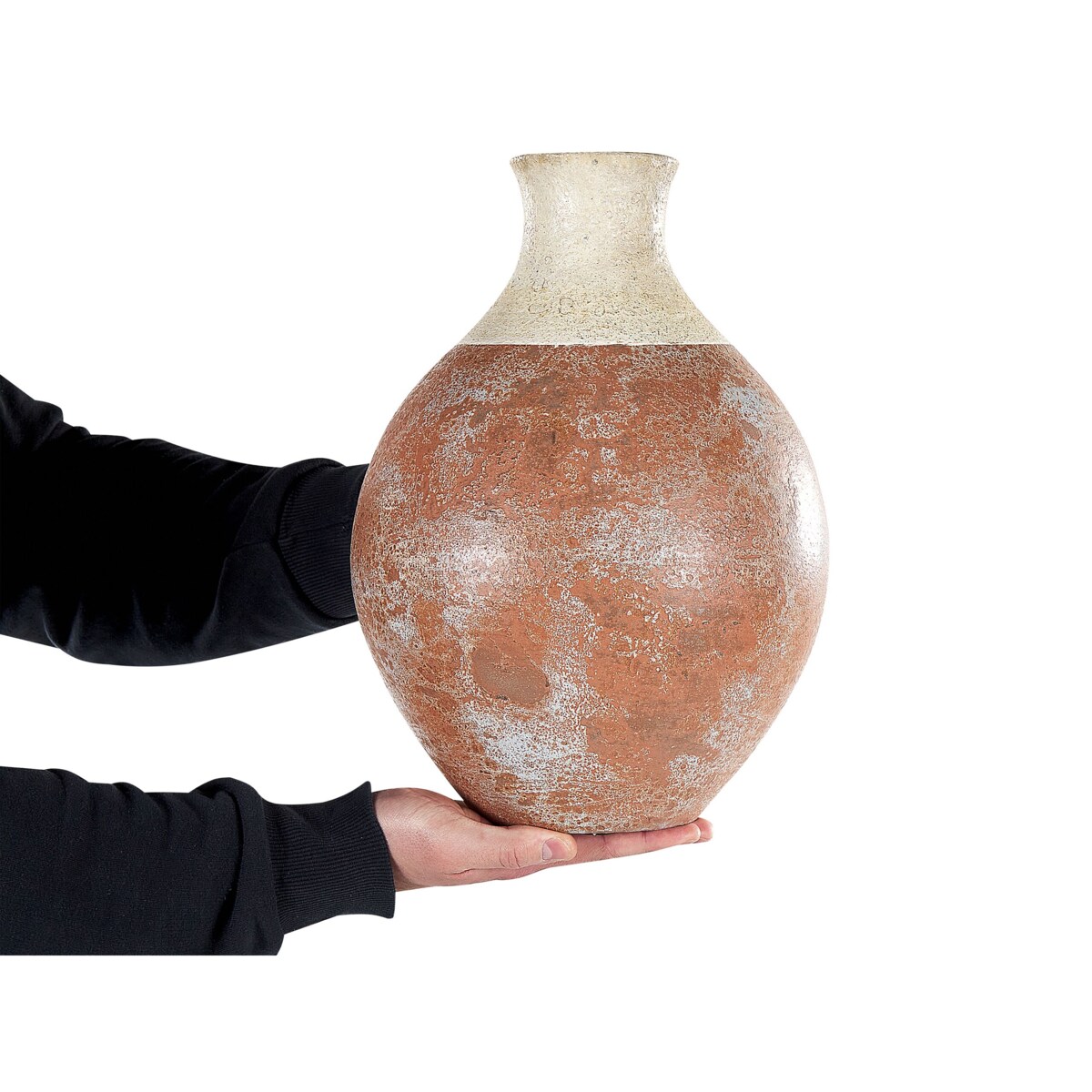 Wazon dekoracyjny z terakoty 37 cm biało-brązowy BURSA