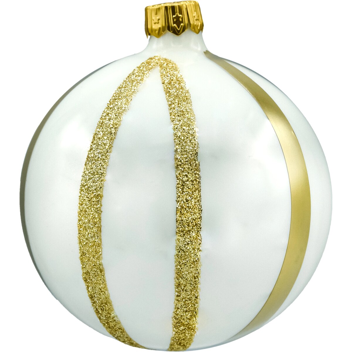 Bombki okrągłe białe ze złotymi paskami
