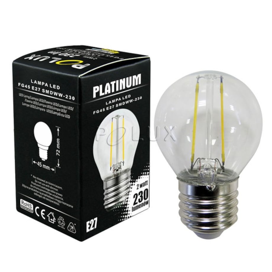 Filamentowa żarówka retro 305091 G45 LED 2W E27 bańka 230lm 230V biała ciepła, Polux