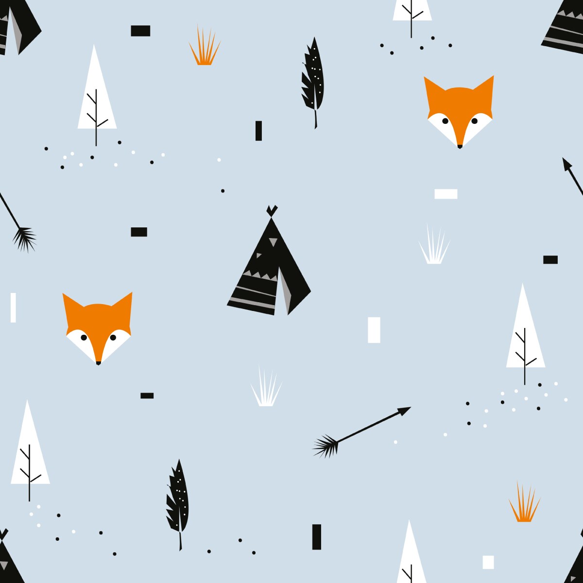 Tapeta Dla Dzieci LISKI Tipi Strzały Drzewa