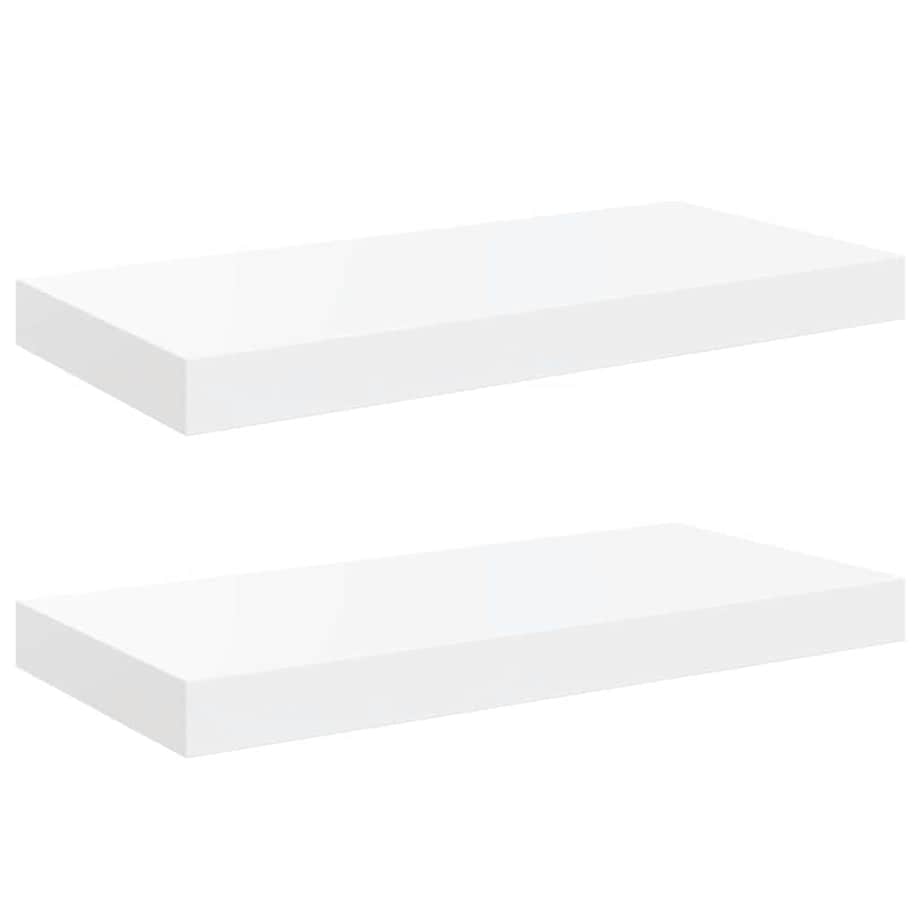 vidaXL Półki ścienne, 2 szt., wysoki połysk, białe, 50x23x3,8 cm, MDF