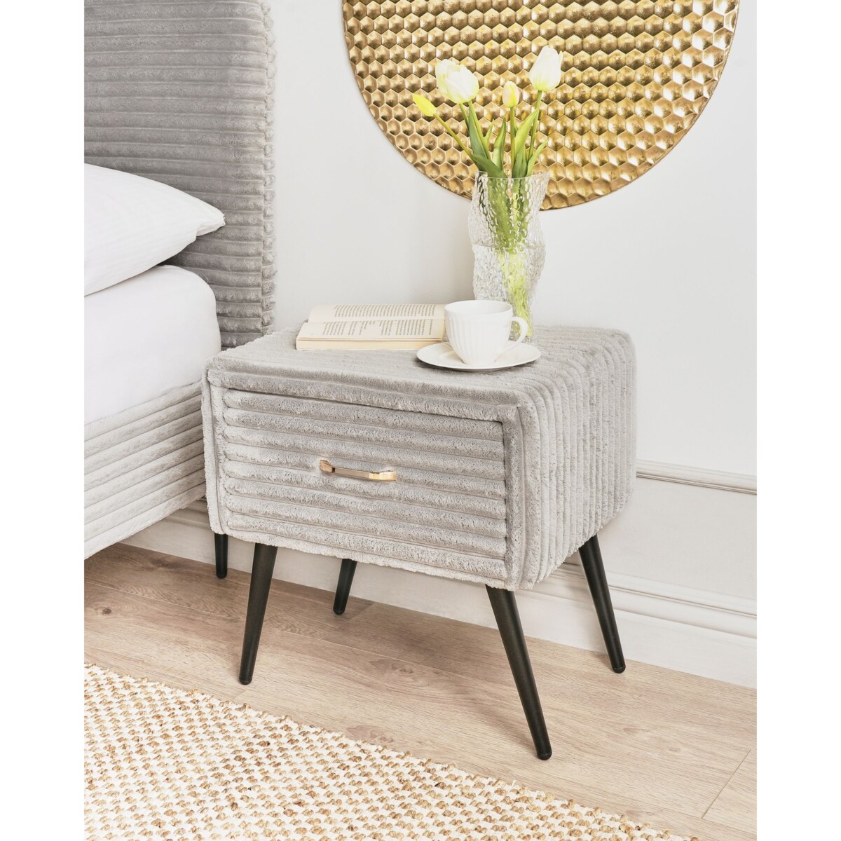 Szafka nocna FLAYAT Sztruks Jasnoszary