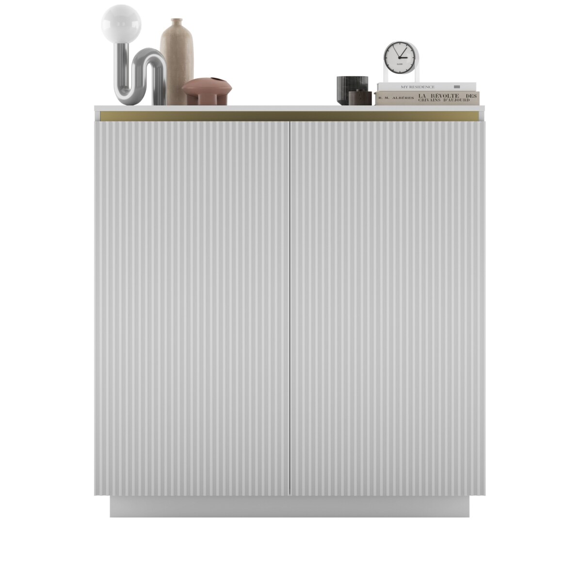 Nowoczesna Komoda Glamour Szafka RTV Biały MAT ryflowane fronty 110,8 cm