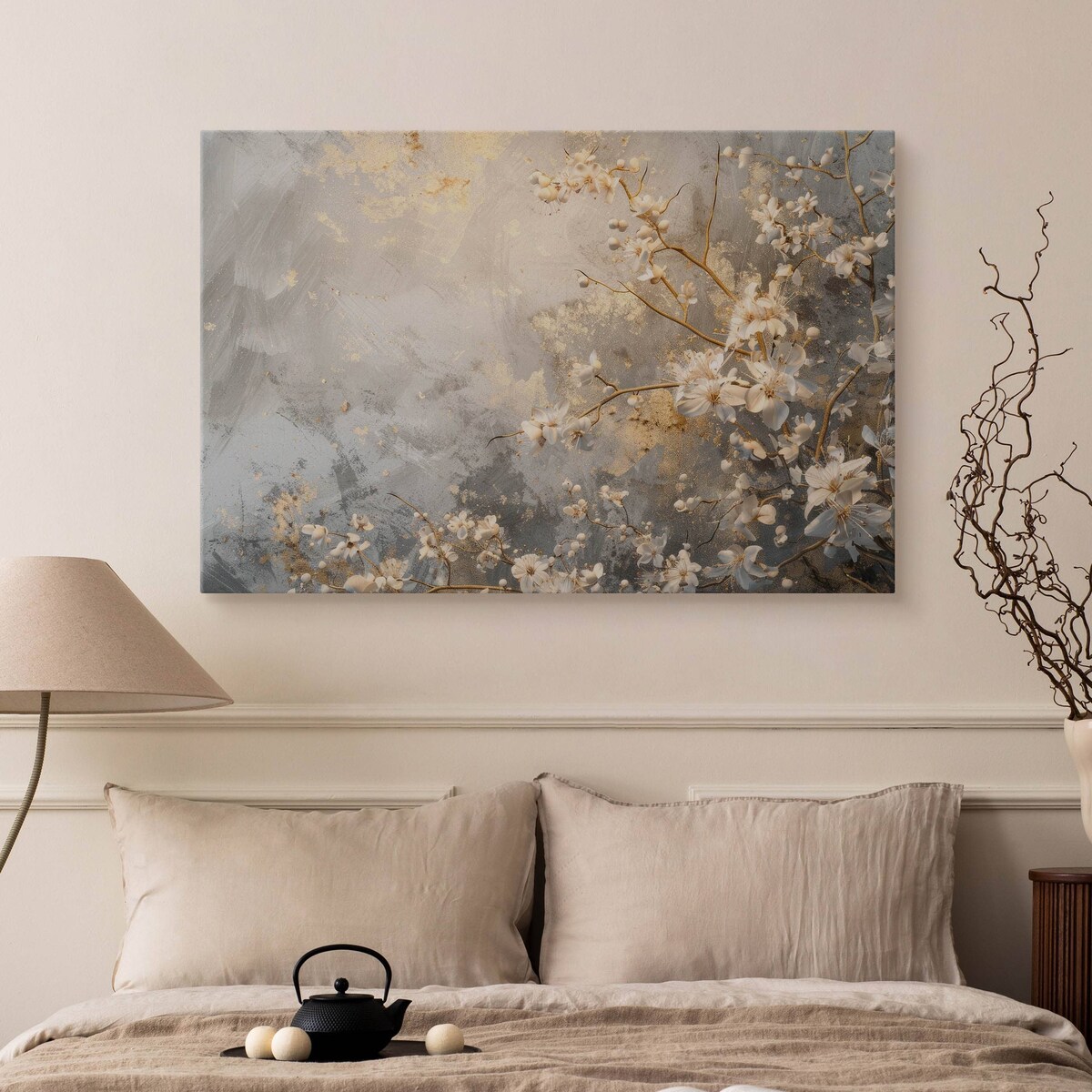 Obraz Canvas Do Salonu Sypialni Japońskie Kwiaty Abstrakcja Beton 120x80cm