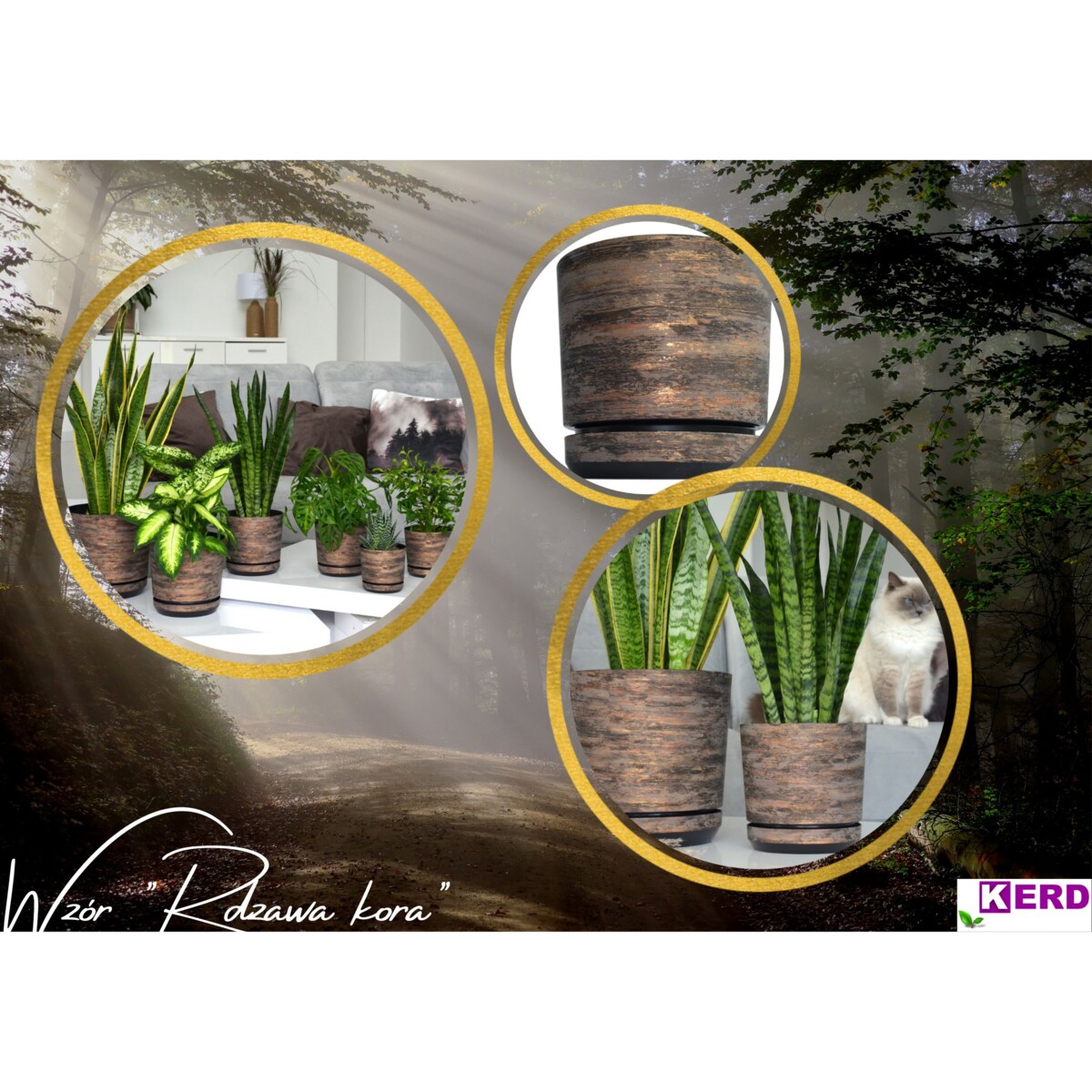 32 cm wzór RDZAWA KORA Doniczka z podstawką efekt drzewa imitacja rustykalna naturalny drewnopodobna duża donica