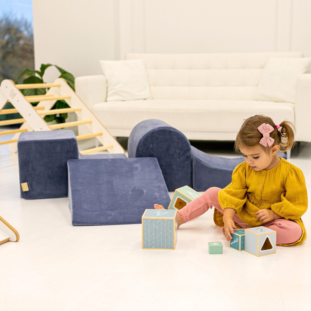 Piankowy Plac Zabaw, 3-Elementowy Zestaw do Zabawy dla Dziecka, Velvet, Szaroniebieski