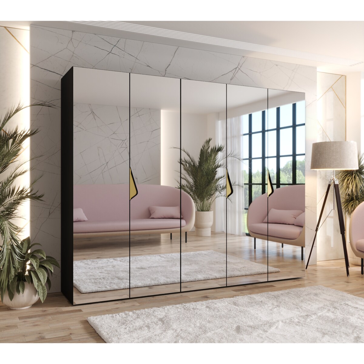 Szafa uchylna z lustrem Sandi 3 250 wys 202 cm Czarny + u Złoty