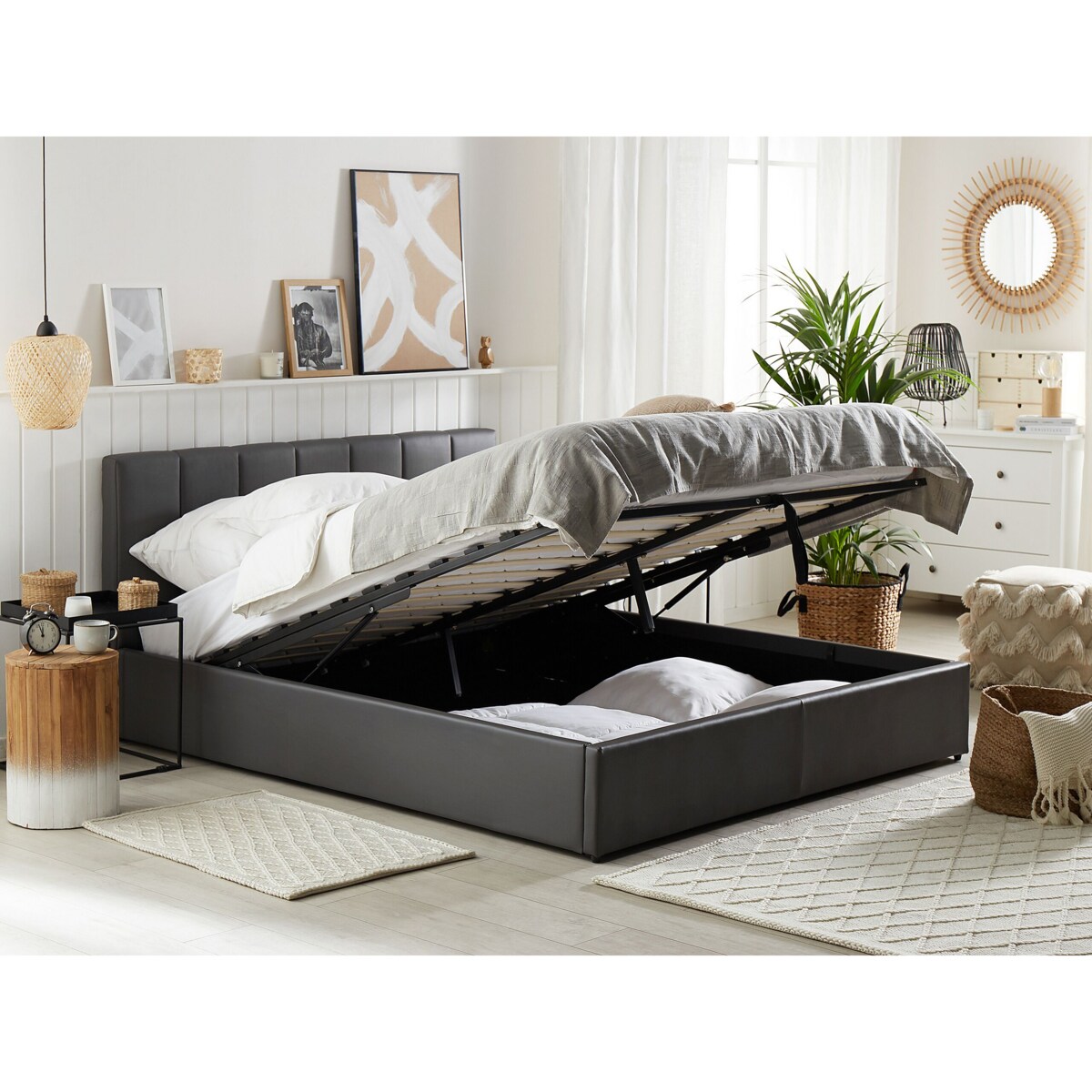 Łóżko z pojemnikiem Ekoskóra DREUX 140 x 200 cm Ciemnoszary