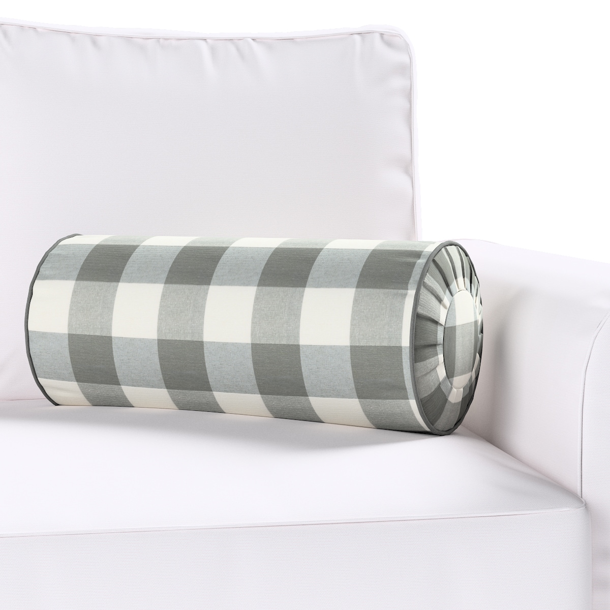 Poduszka wałek z zakładkami, szaro-biała krata (5,5x5,5cm), Ø20 x 50 cm, Quadro
