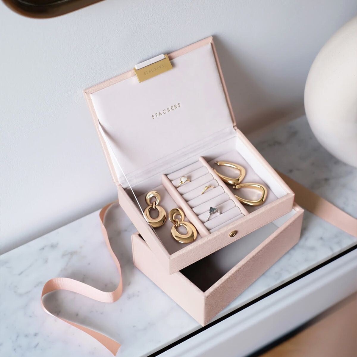 Szkatułka na biżuterię Stackers podwójna mini różowo-szampańska