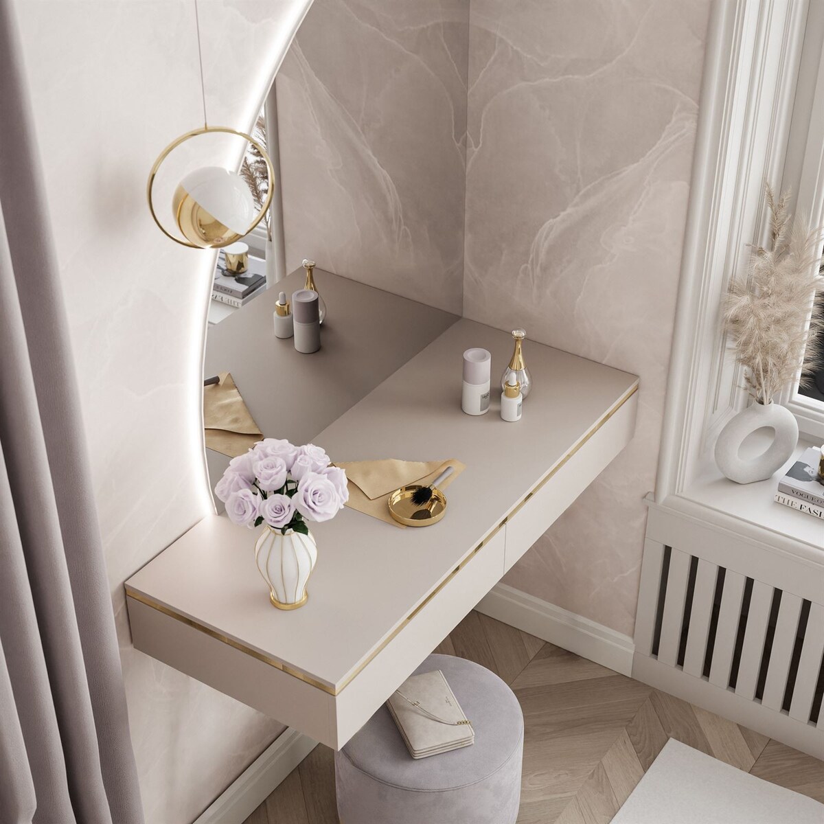 Toaletka AURORA-Q wisząca kaszmir z lustrem lewym