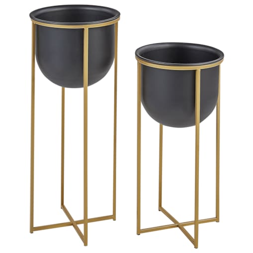 Zestaw 2 doniczek na stojaku metalowe czarne THUJA