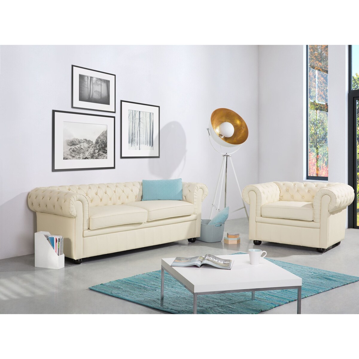 Sofa dla 3 osób CHESTERFIELD Skóra naturalna Jasnobeżowy