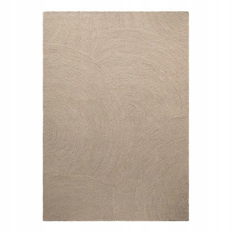 Dywan wełniany do salonu 160x230cm, beżowy wzór w półkola, efekt 3d