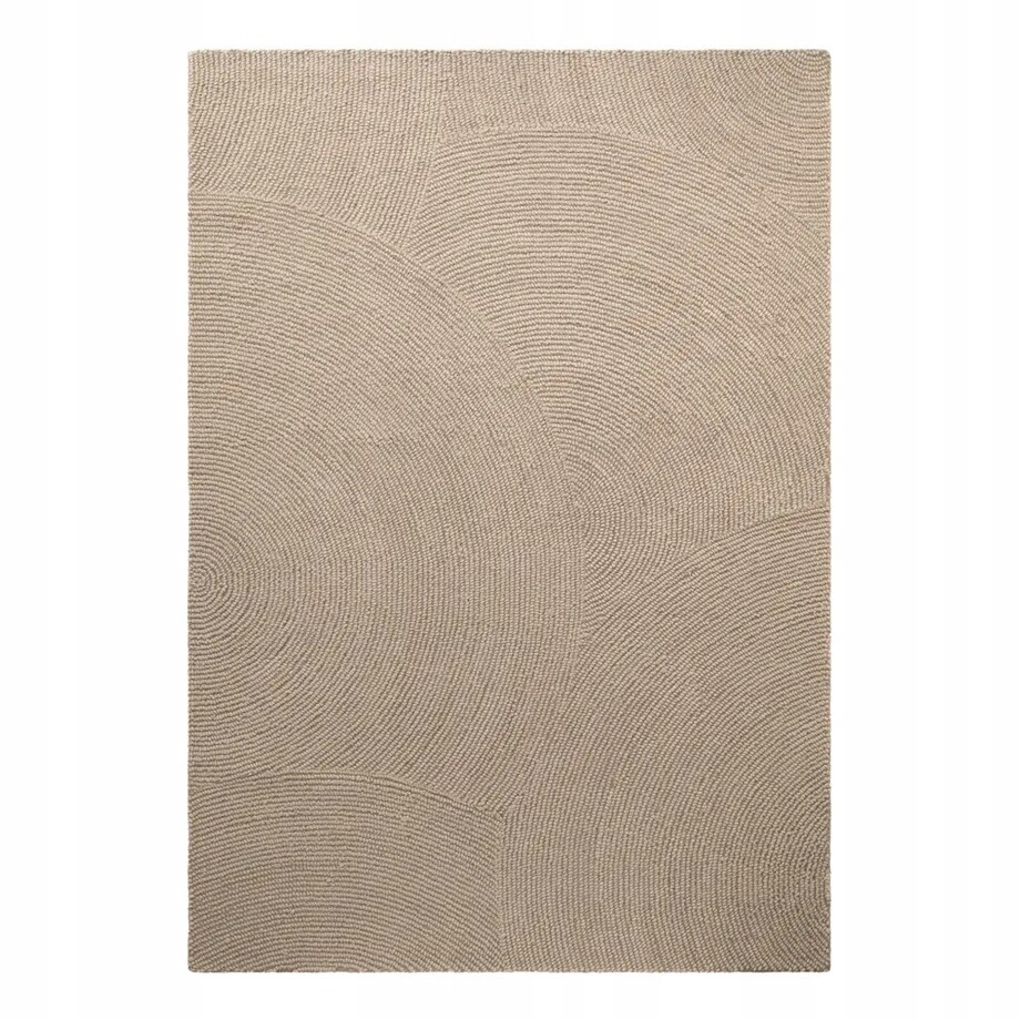 Dywan wełniany do salonu 160x230cm, beżowy wzór w półkola, efekt 3d