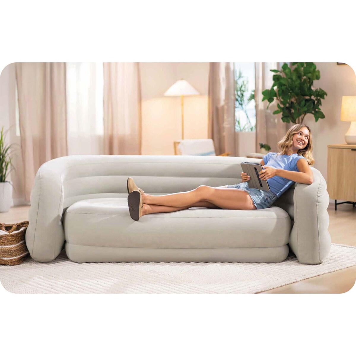 Sofa dmuchana welurowa Intex 66571 łóżko materac 229x109x81 cm model 2026
