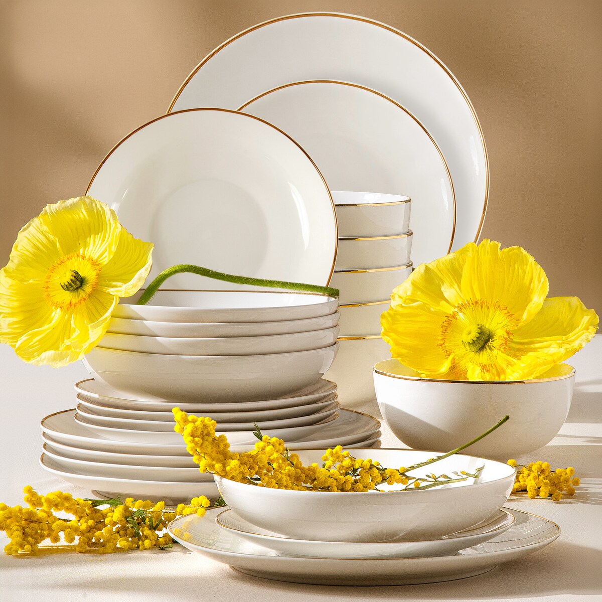 KONSIMO AD BELLA, Zestaw obiadowy 6 os. (24 el.), kolor ecru/złoty