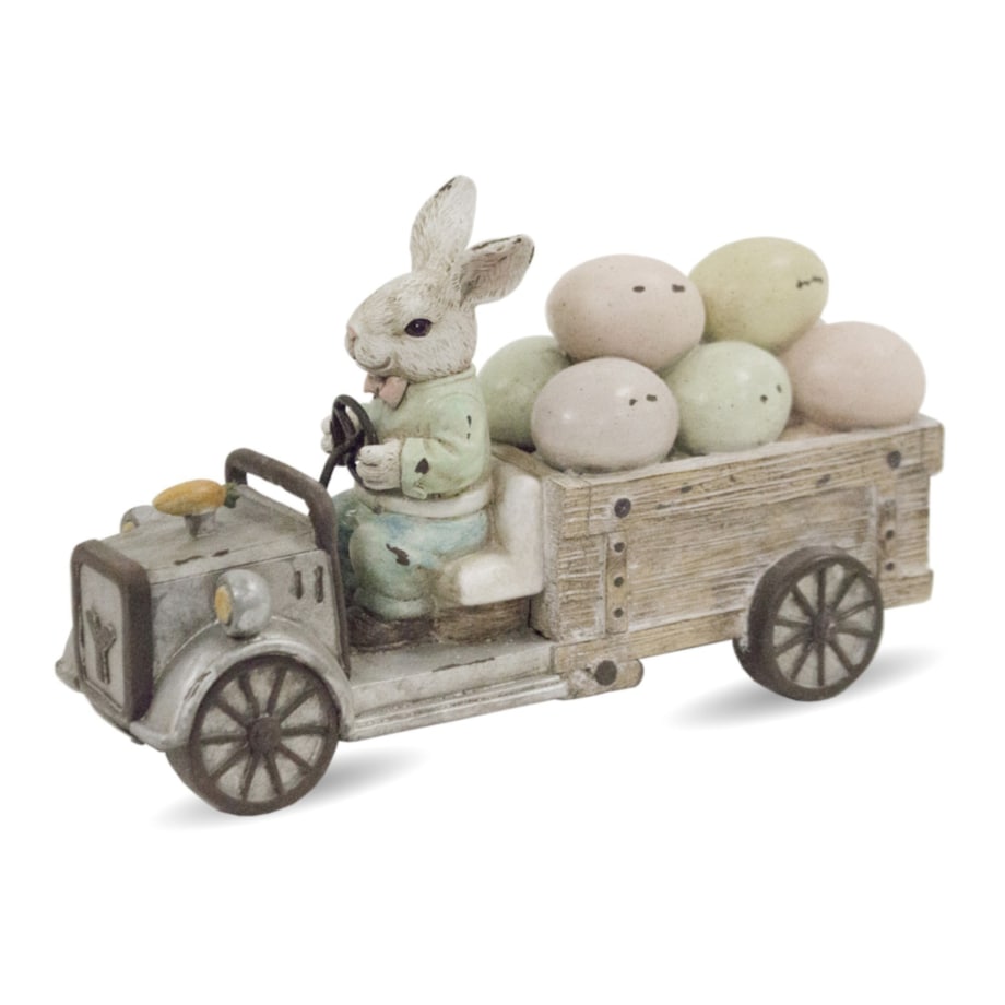 Dekoracja - królik w samochodzie z pisankami 15,5x25x9 cm
