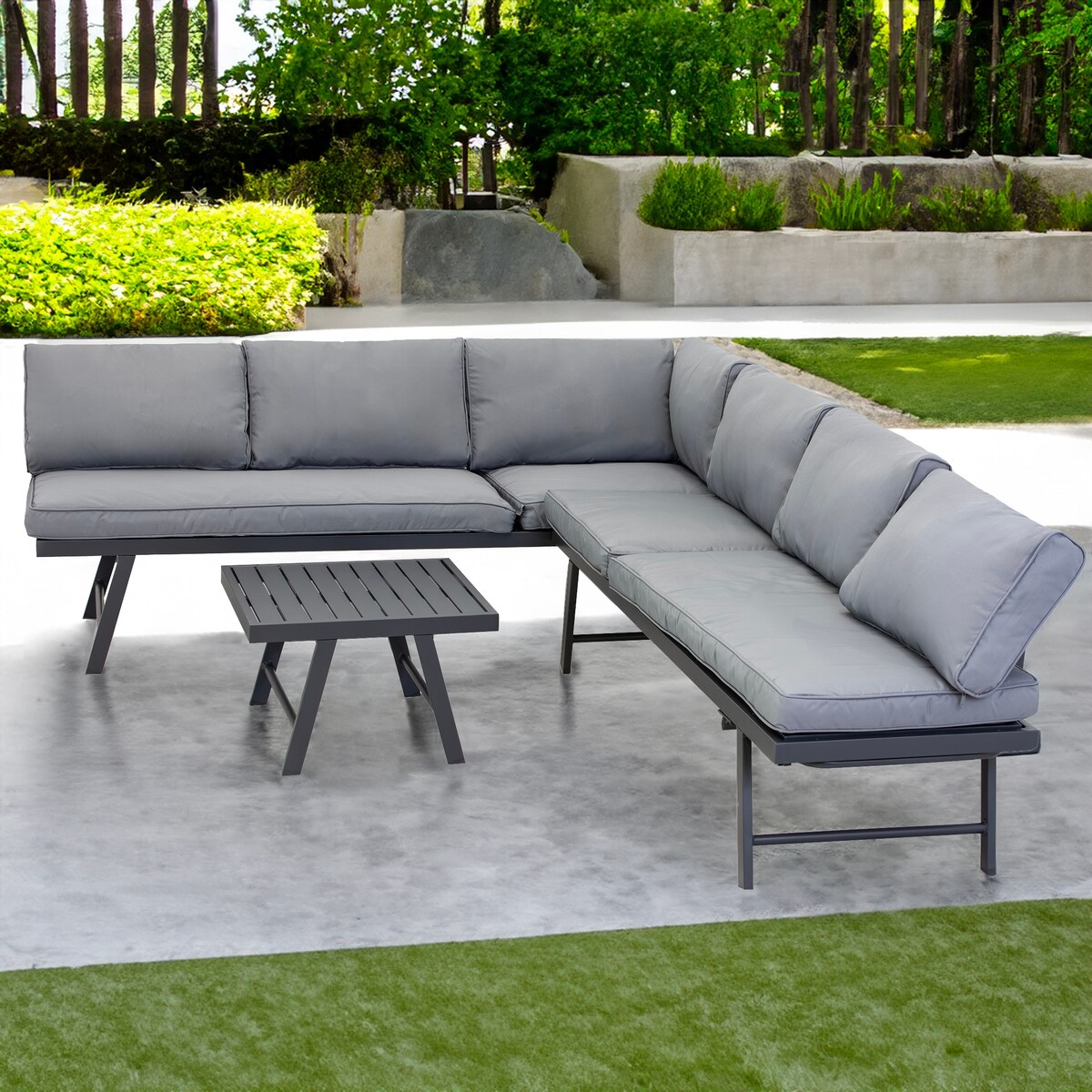 ZESTAW MEBLI OGRODOWYCH narożnik sofa stolik komplet NA OGRÓD TARAS leżanka