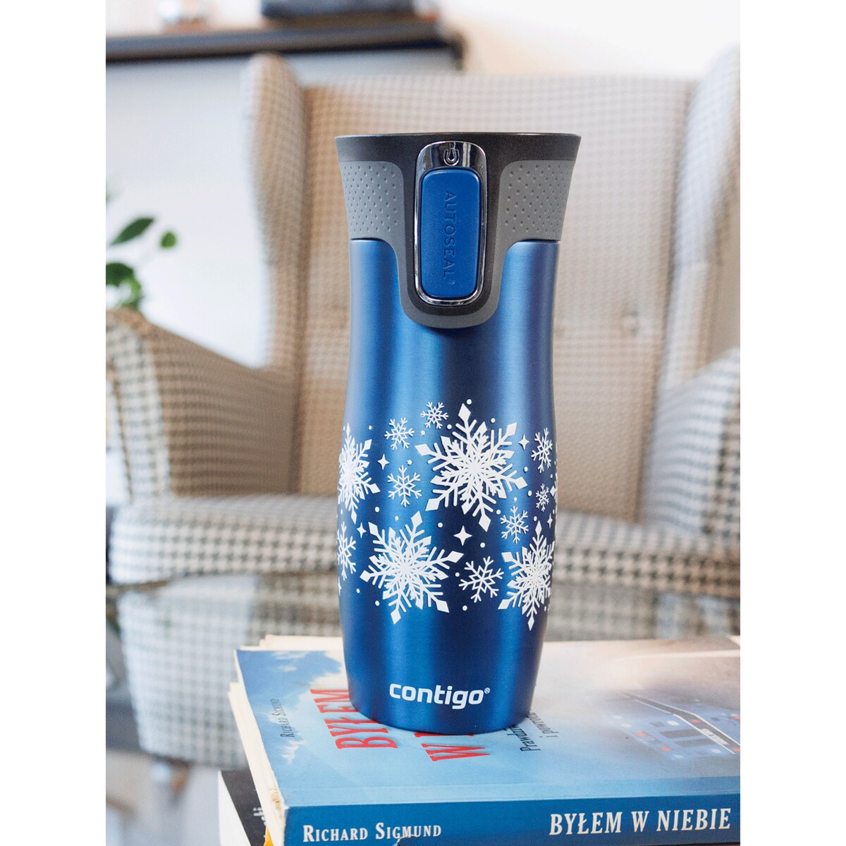 Kubek termiczny Contigo West Loop 470 ml Snow Stars - granatowy