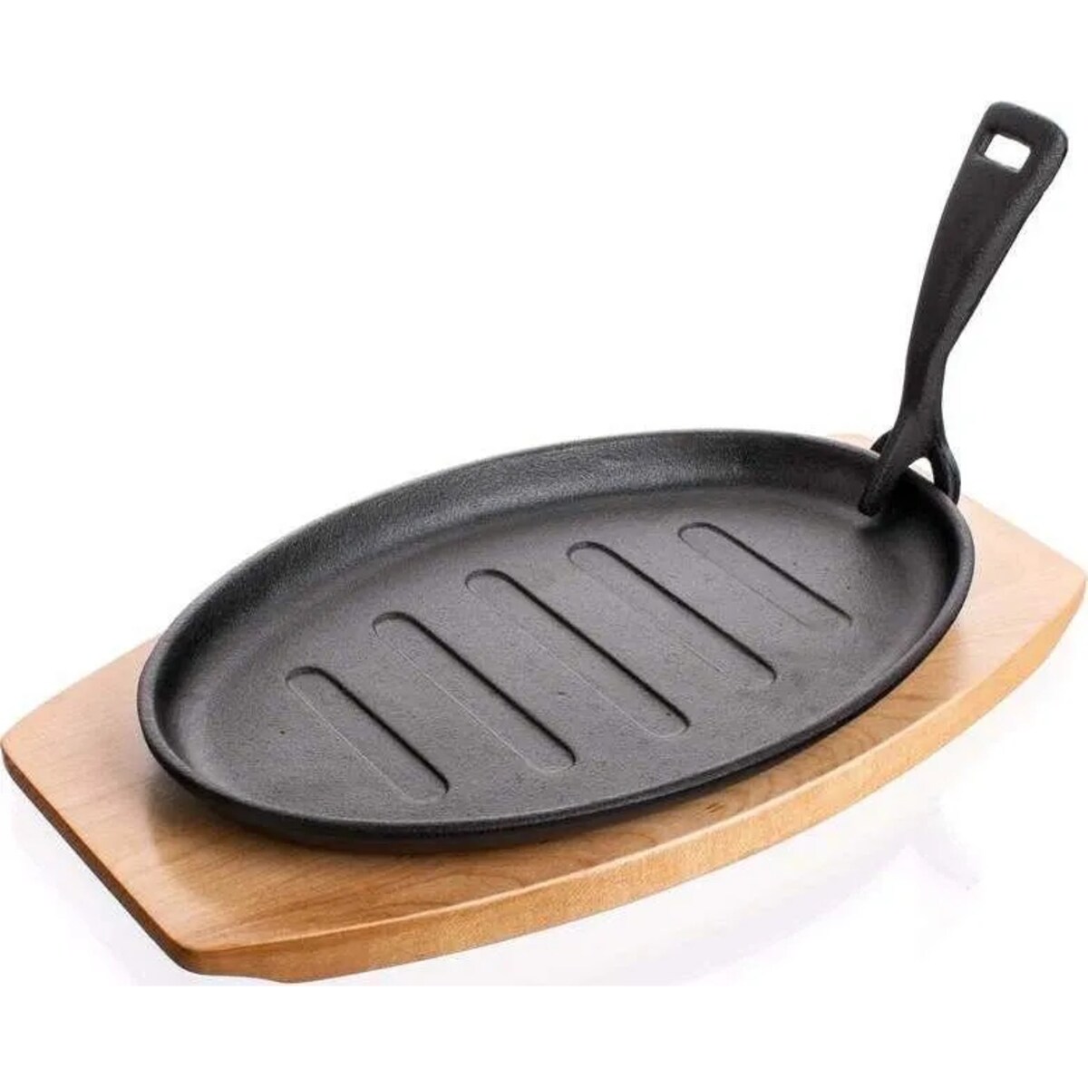 żeliwna patelnia talerz z deską gorące potrawy jedzenie kolacja podłużna