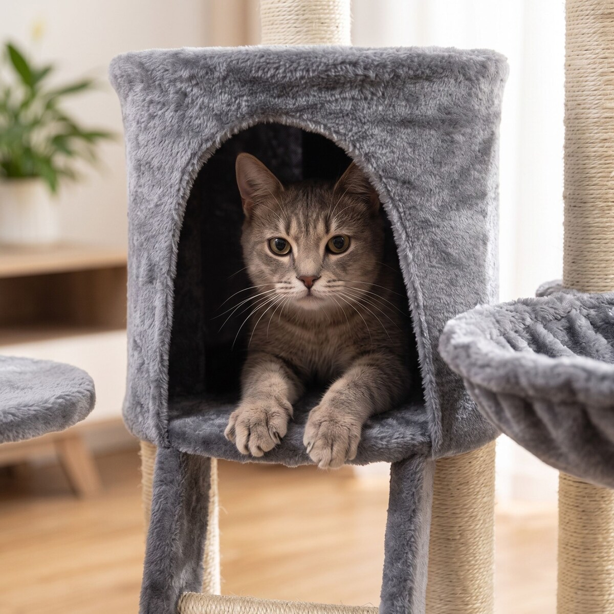 Drapak dla kotów wieża Funfit Home&Office 5 poziomów sizal szary 139 cm