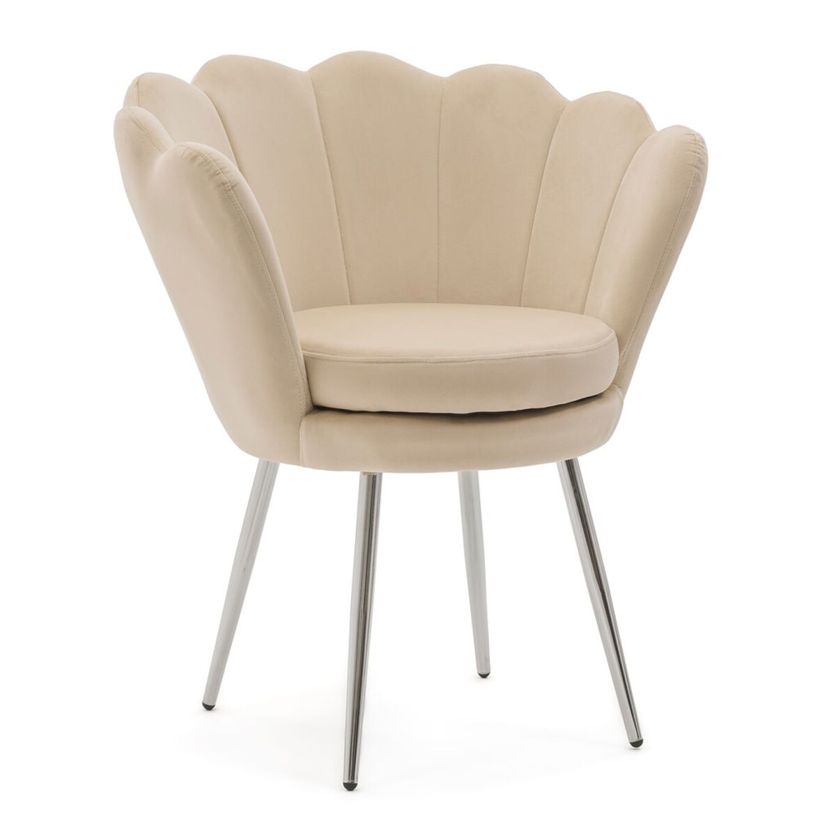 Krzesło tapicerowane Glamour SHELL srebrne nogi Muszla Muszelka beżowa