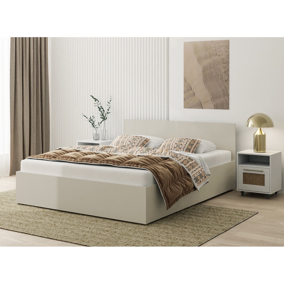Łóżko ALDO 140x200 z ppojemnikiem i materacem do sypialni- kaszmirowe