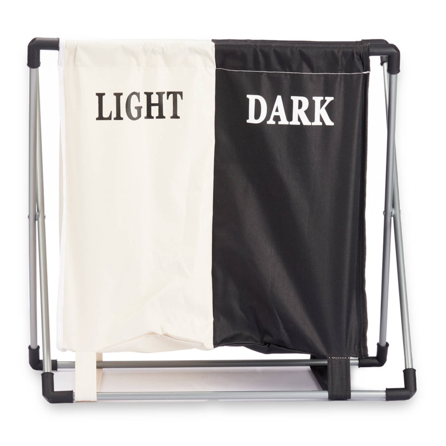 Składany kosz na pranie: dwie komory: czarne, białe, 56 x 60 x 34 cm