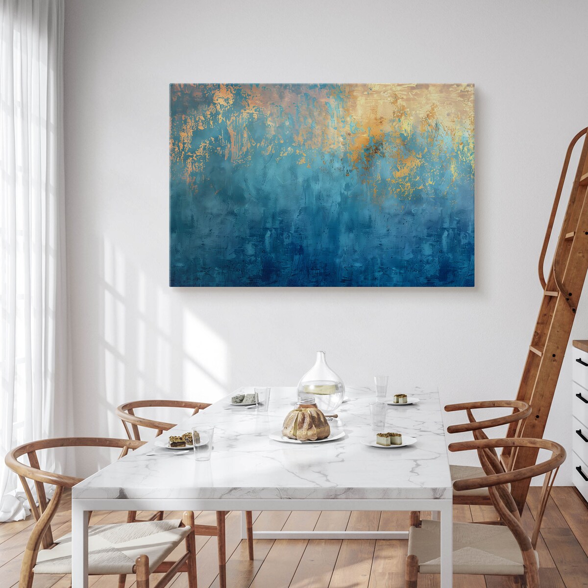 Obraz na płótnie Niebieska abstrakcja ze złotem 100x70cm