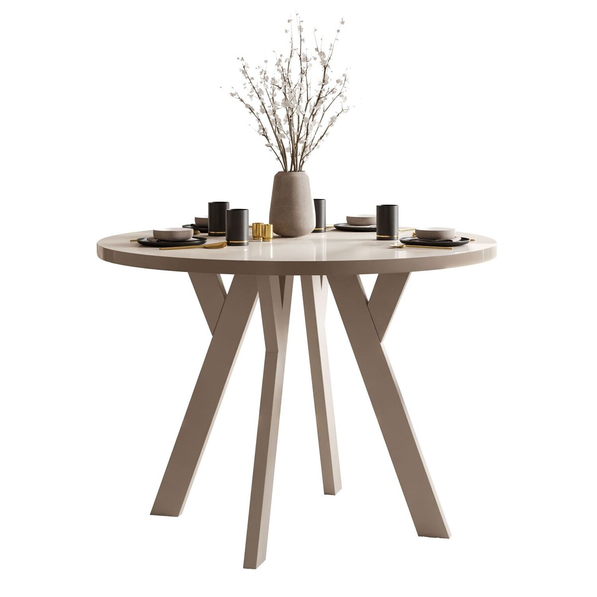 Okrągły stół rozkładany VOLTA GLOSS, nogi kaszmir, blat kaszmir