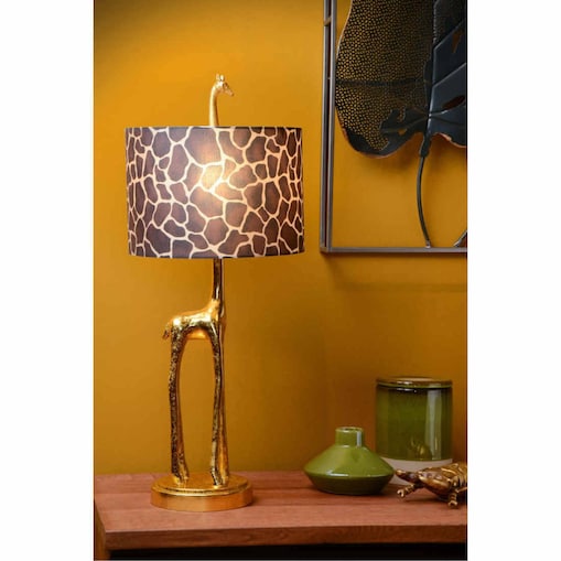 Abażurowa LAMPA stołowa EXTRAVAGANZA MISS TALL 10506/81/02 Lucide stojąca LAMPKA żyrafa cętki złote brązowe
