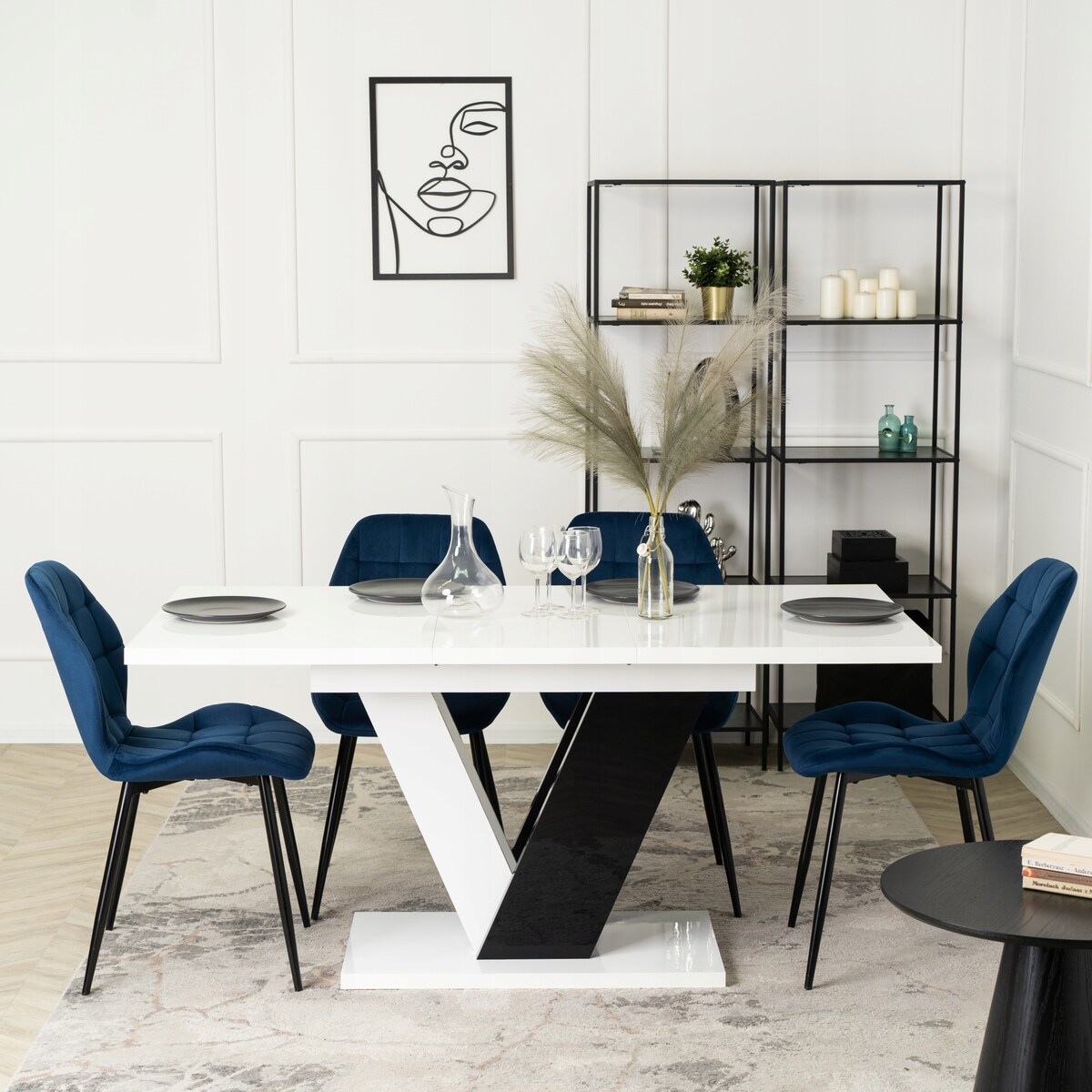 Krzesło Tapicerowane Welurowe Do Jadalni Salonu Loft Granatowe LUCKY